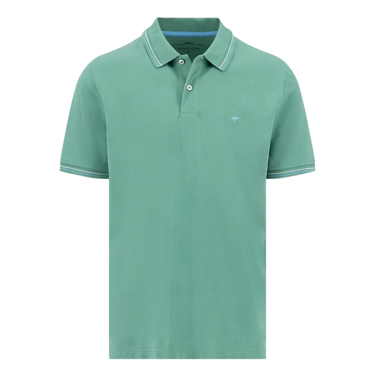 Fynch Hatton Contrast Tipping Polo Shirt - Aqua Green - M