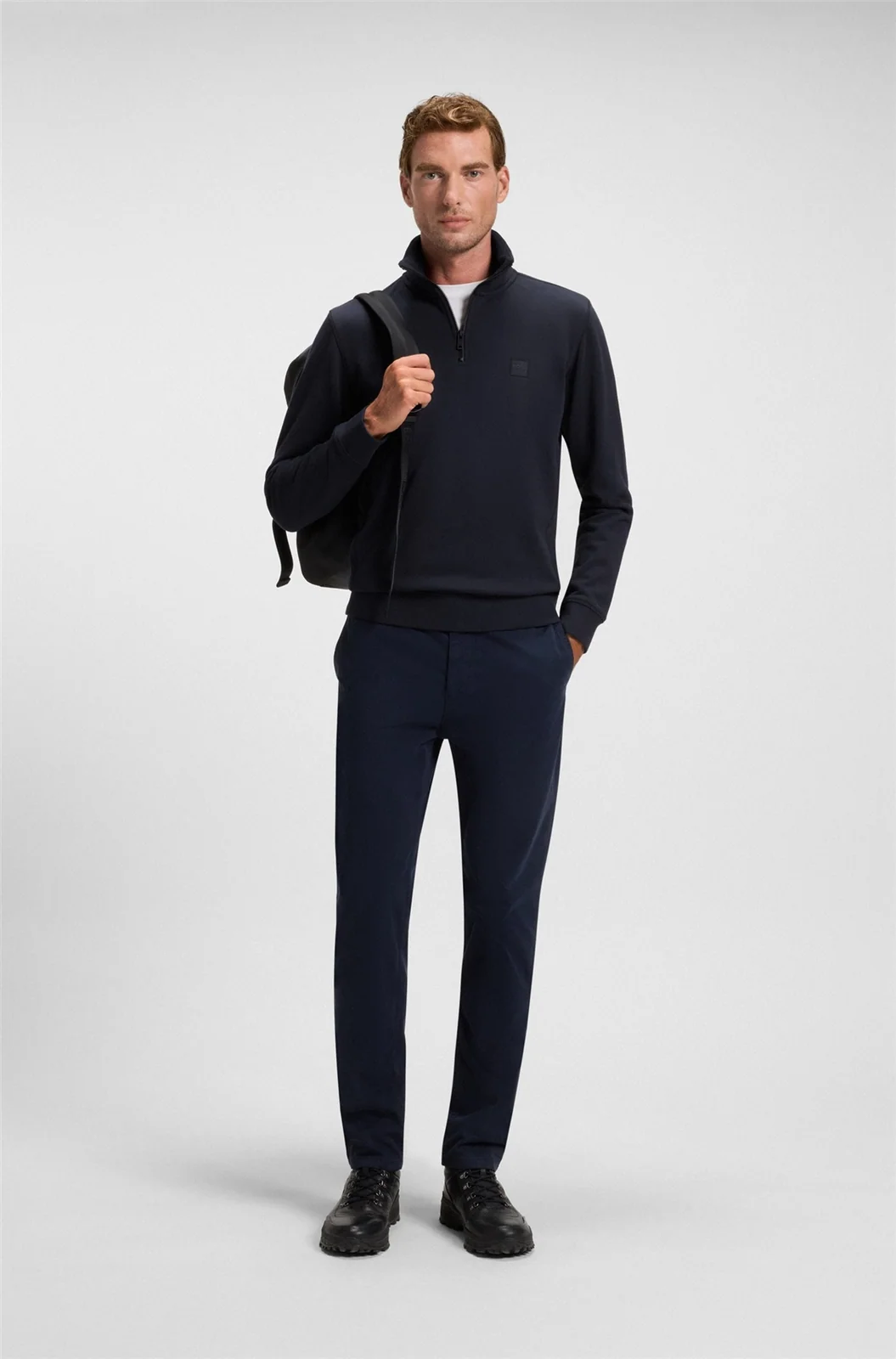 Boss Zetrust Cotton-Terry Half Zip Sweatshirt - Navy - M
