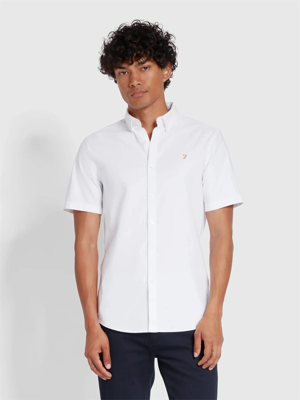 Farah Brewer Short Sleeve Oxford Shirt - White - S