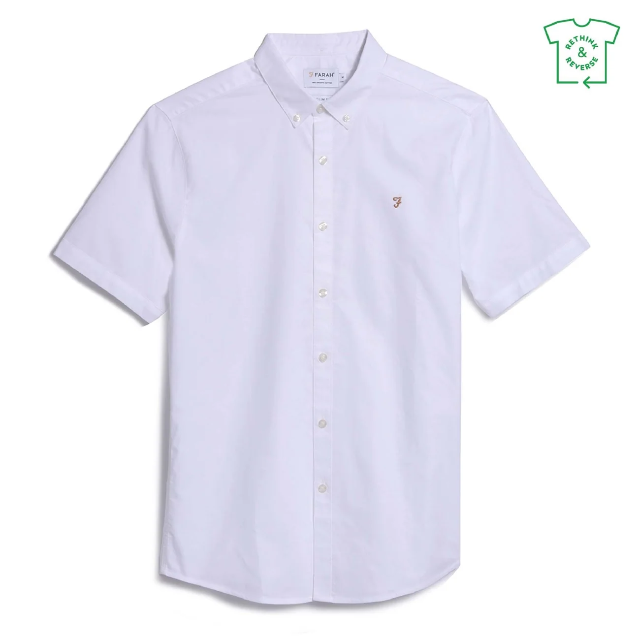 Farah Brewer Short Sleeve Oxford Shirt - White - S