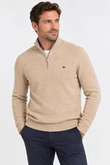 Fynch Hatton Troyer Zip Merino Cashmere - Beige - L