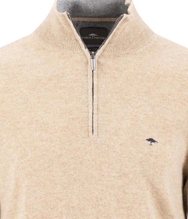 Fynch Hatton Troyer Zip Merino Cashmere - Beige - L
