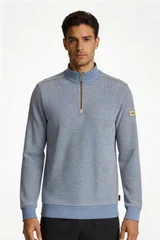 Bugatti Mens Texture 1/4 Zip Sweatshirt - Blue - XL