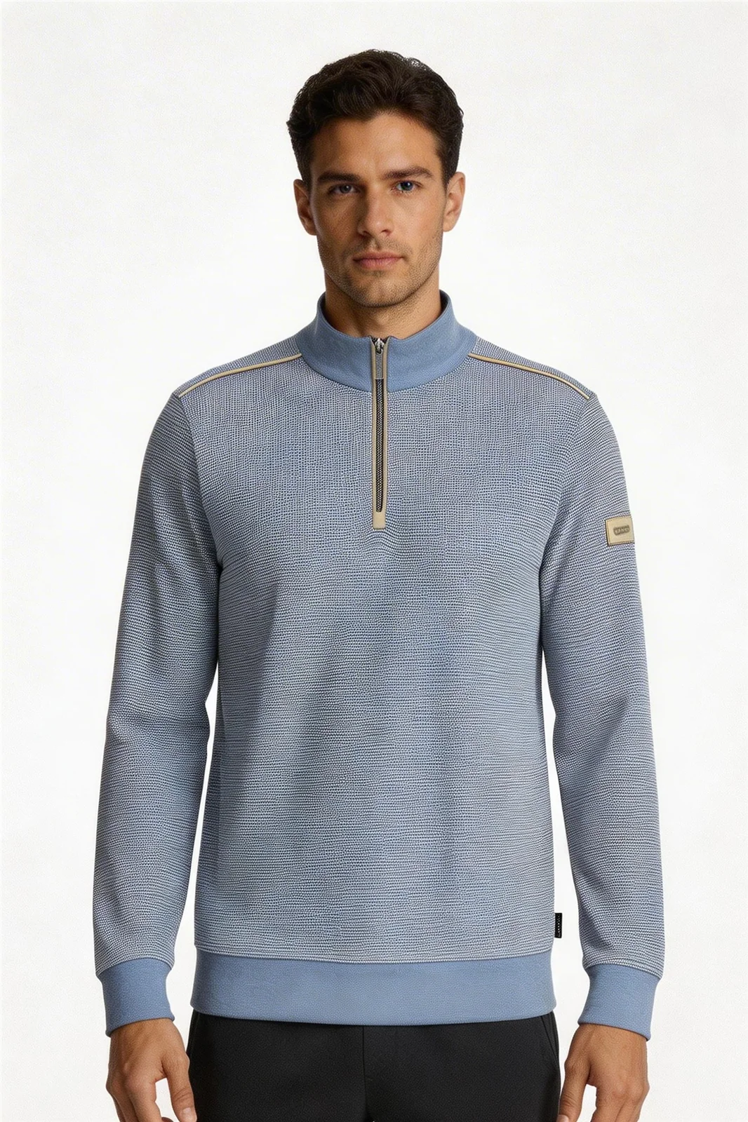 Bugatti Mens Texture 1/4 Zip Sweatshirt - Blue - XL