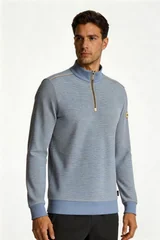 Bugatti Mens Texture 1/4 Zip Sweatshirt - Blue - XL