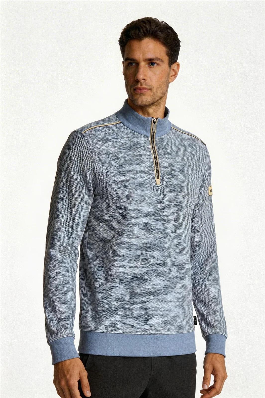 Bugatti Mens Texture 1/4 Zip Sweatshirt - Blue - XL