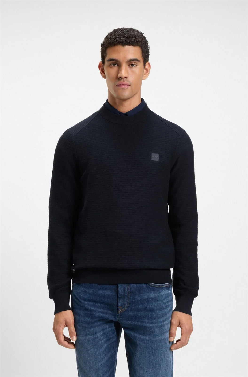 Boss Structured Sweater with Cashmere - Navy - XL