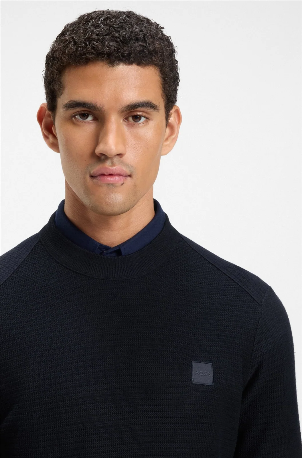 Boss Structured Sweater with Cashmere - Navy - XL