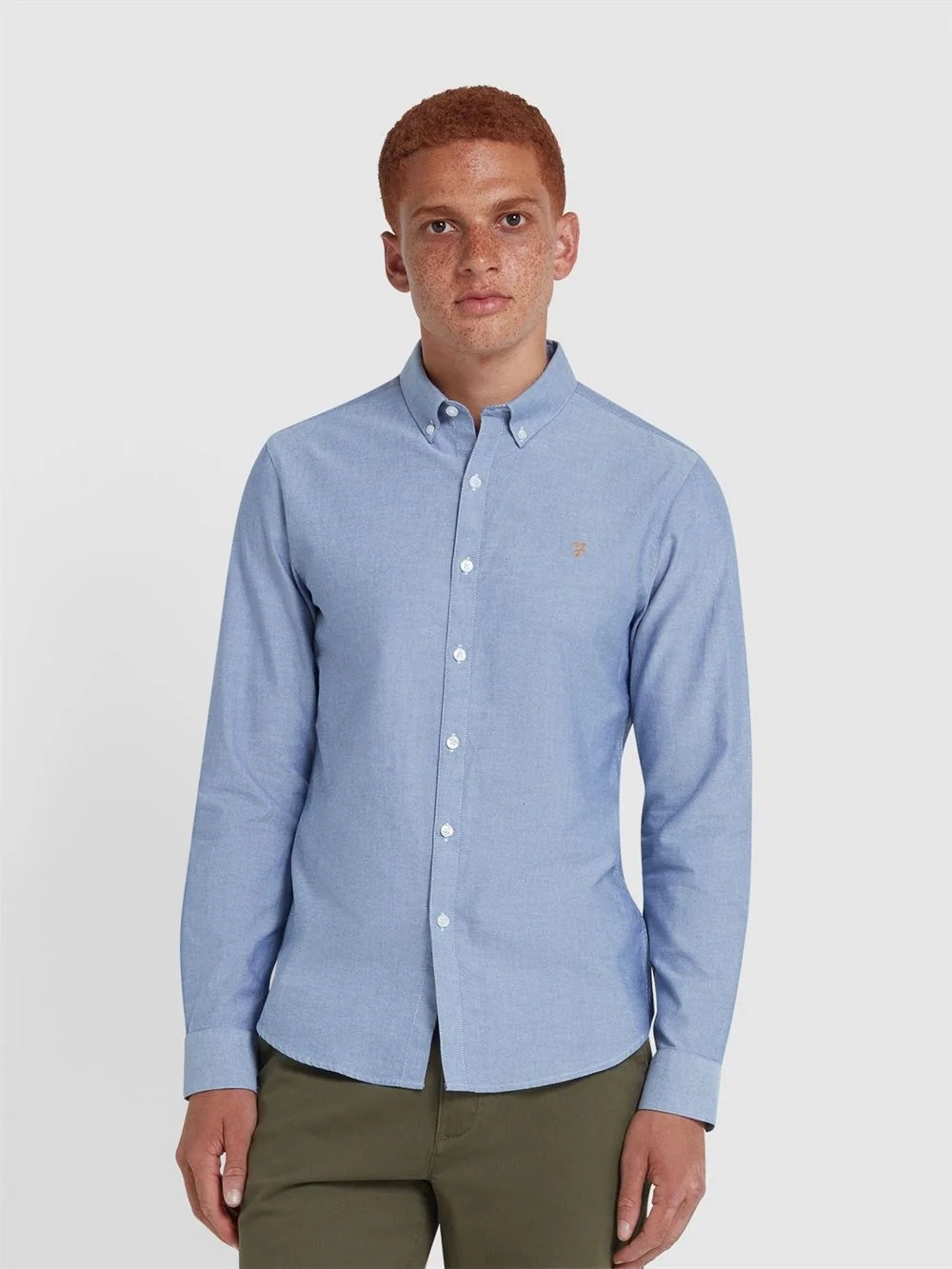 Farah Brewer Slim Fit Organic Cotton Oxford Shirt - Dusk Blue - S