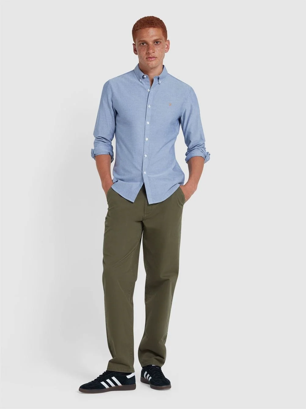 Farah Brewer Slim Fit Organic Cotton Oxford Shirt - Dusk Blue - S