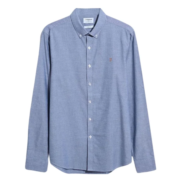 Farah Brewer Slim Fit Organic Cotton Oxford Shirt - Dusk Blue - S