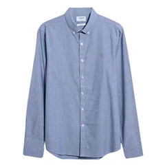 Farah Brewer Slim Fit Organic Cotton Oxford Shirt - Dusk Blue - S
