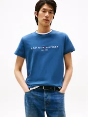 Tommy Hilfiger Linear Logo Embroidery T-Shirt - Blue - S
