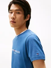 Tommy Hilfiger Linear Logo Embroidery T-Shirt - Blue - S