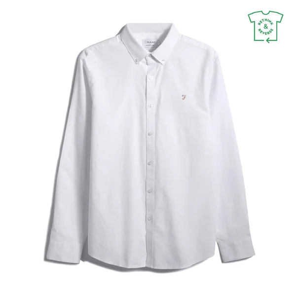 Farah Brewer Slim Fit Organic Cotton Oxford Shirt - White - L