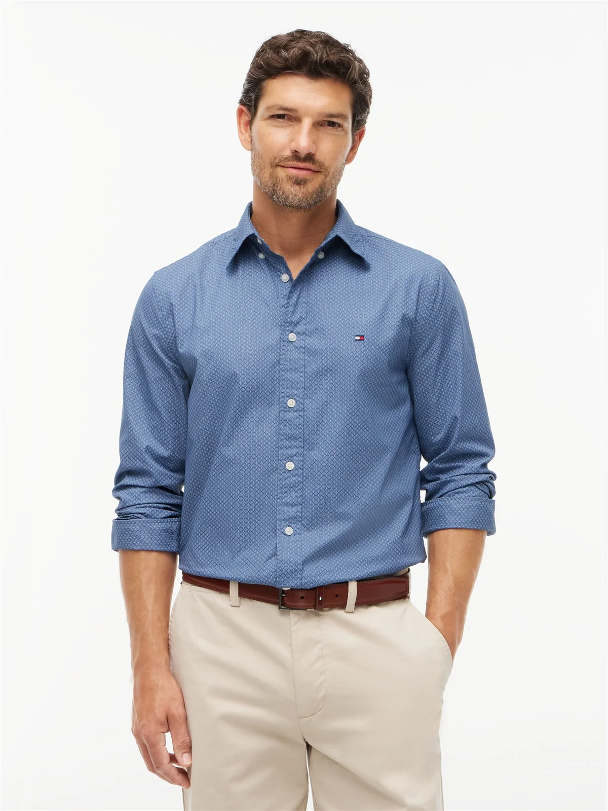 Tommy Hilfiger Flex Poplin Geo Print Regular Fit Shirt - Blue - 2XL
