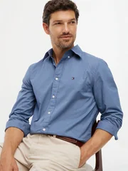 Tommy Hilfiger Flex Poplin Geo Print Regular Fit Shirt - Blue - 2XL