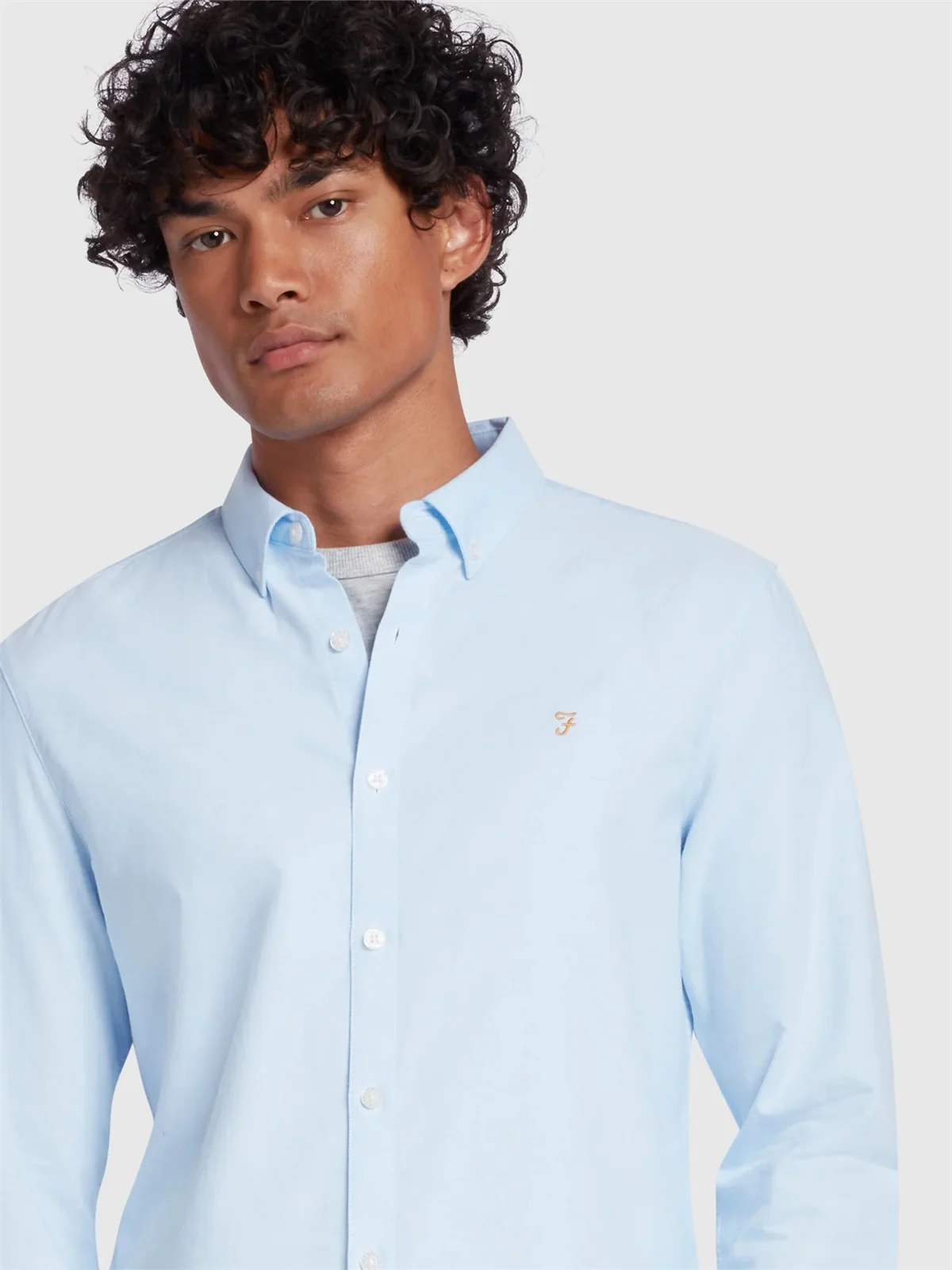 Farah Brewer Slim Fit Organic Cotton Oxford Shirt - Light Blue - L