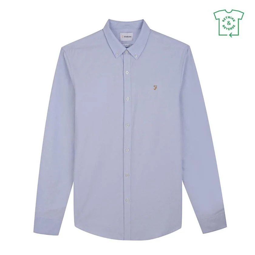 Farah Brewer Slim Fit Organic Cotton Oxford Shirt - Light Blue - L