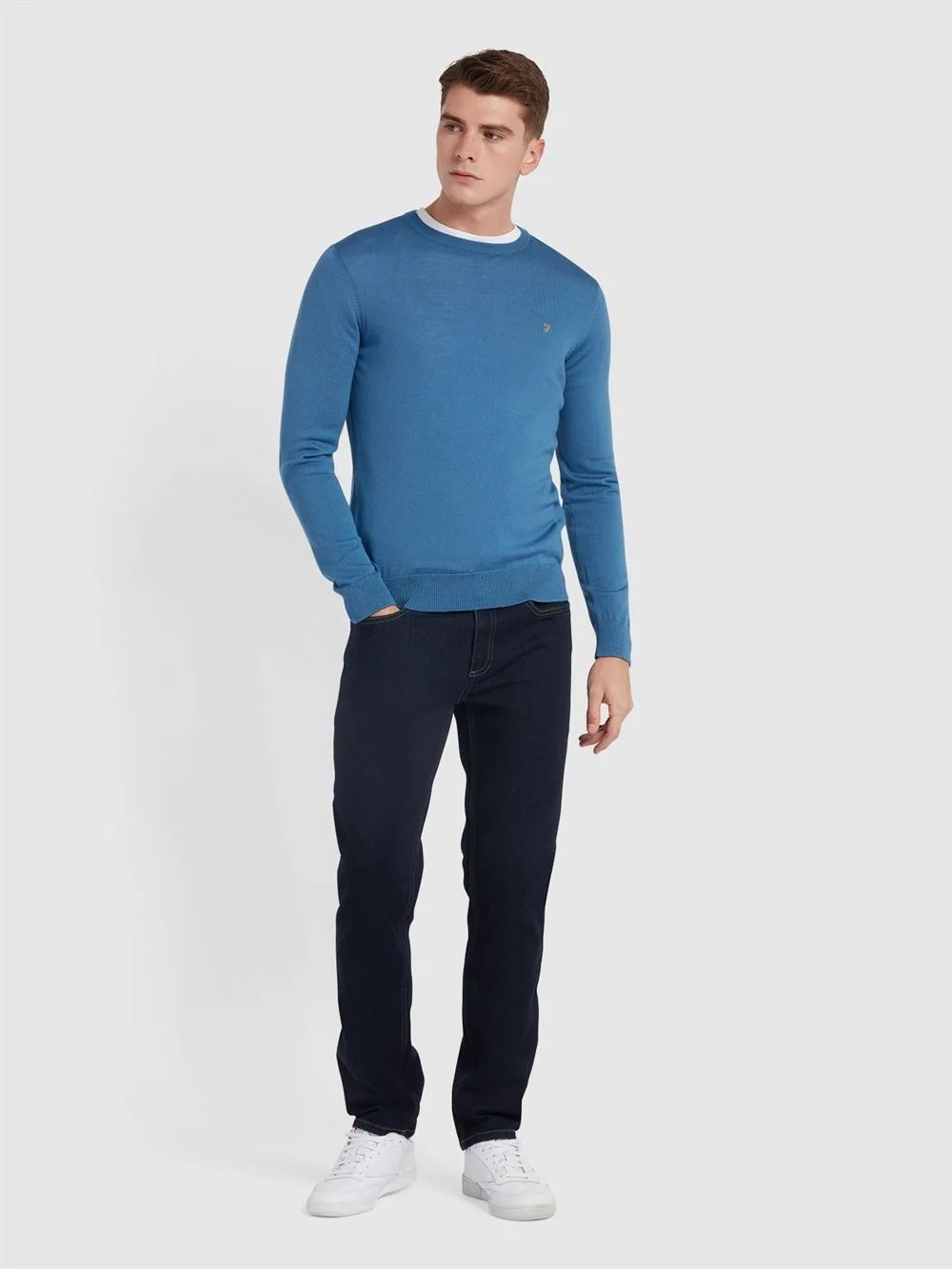 Farah Mullen Merino Crew Neck Sweater - Blue - XL