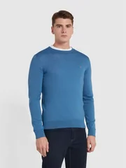 Farah Mullen Merino Crew Neck Sweater - Blue - XL