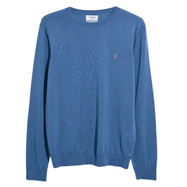 Farah Mullen Merino Crew Neck Sweater - Blue - XL