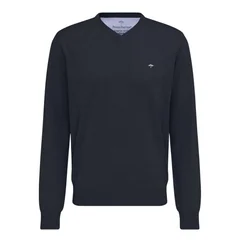 Fynch Hatton Fine Knit Cotton V-Neck Sweater - Navy - L