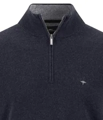 Fynch Hatton Troyer Zip Merino Cashmere Sweater - Navy - M