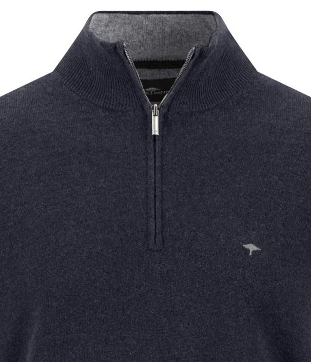 Fynch Hatton Troyer Zip Merino Cashmere Sweater - Navy - M