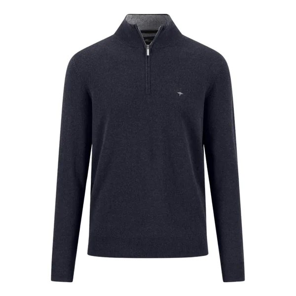 Fynch Hatton Troyer Zip Merino Cashmere Sweater - Navy - M