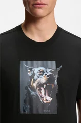 Boss Te_Dobermann Animal Print Cotton-jersey T-shirt - Black - L
