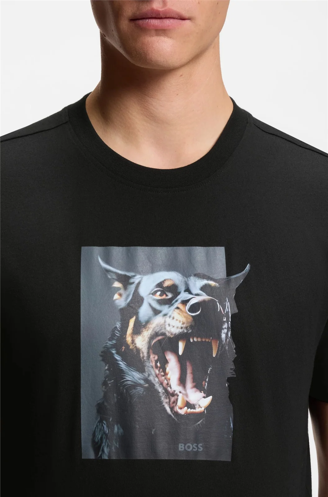 Boss Te_Dobermann Animal Print Cotton-jersey T-shirt - Black - L