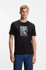 Boss Te_Dobermann Animal Print Cotton-jersey T-shirt - Black - L