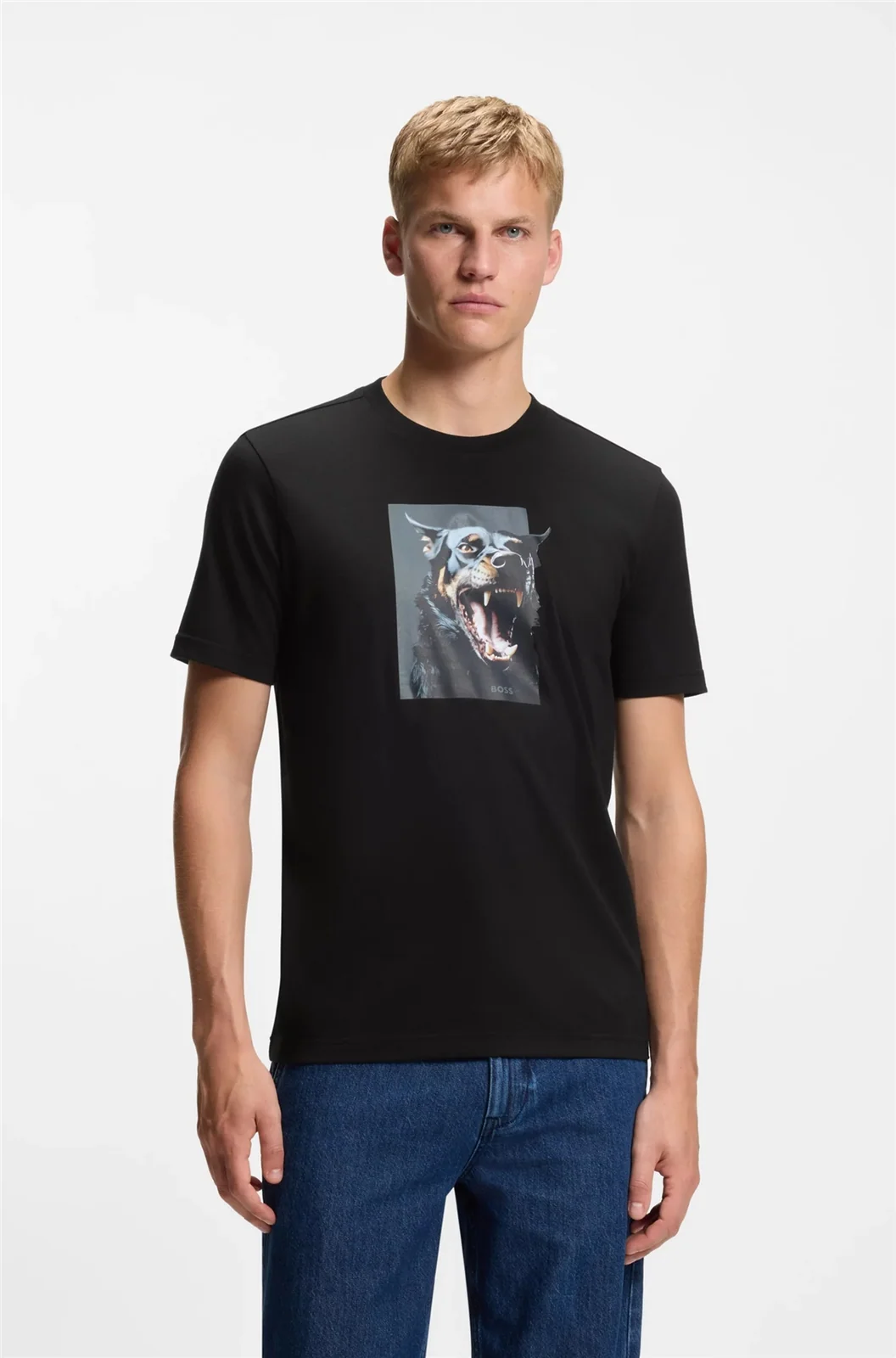 Boss Te_Dobermann Animal Print Cotton-jersey T-shirt - Black - L