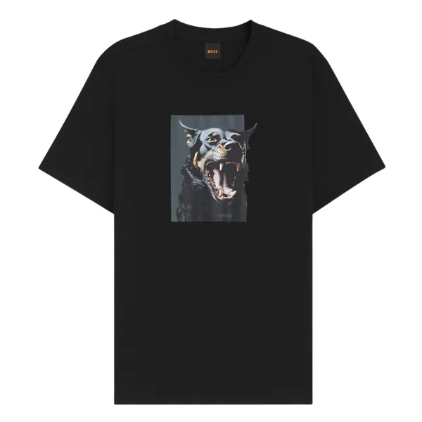 Boss Te_Dobermann Animal Print Cotton-jersey T-shirt - Black - L