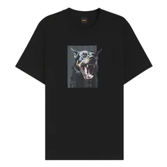 Boss Te_Dobermann Animal Print Cotton-jersey T-shirt - Black - L