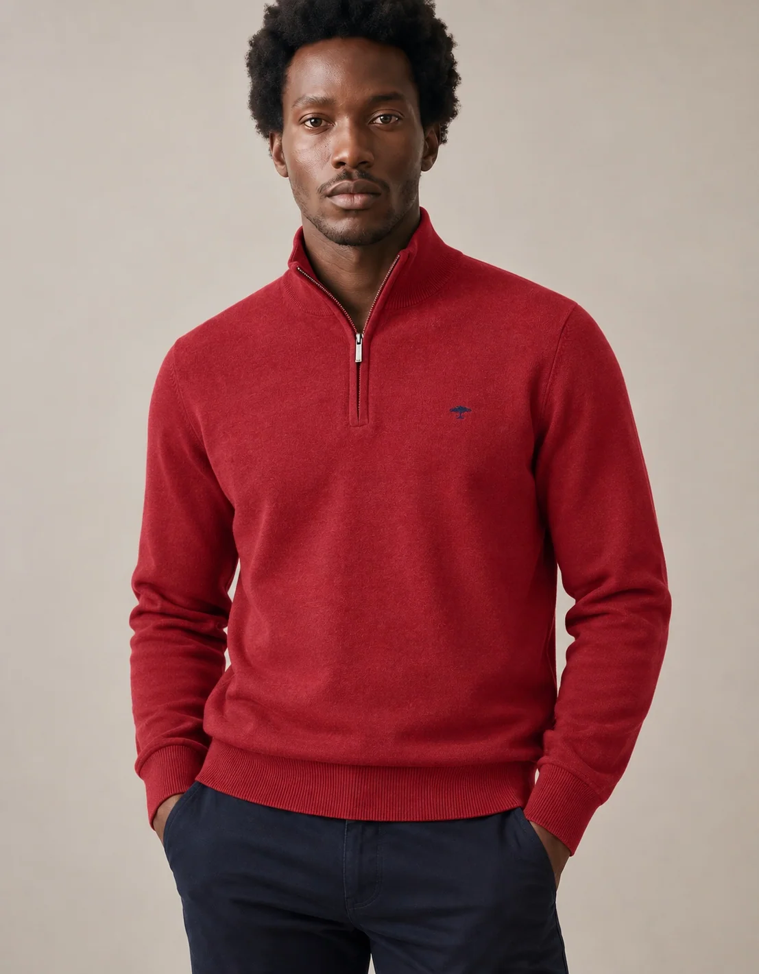 Fynch Hatton Troyer Quater Zip Superfine Sweater - Red - 3XL