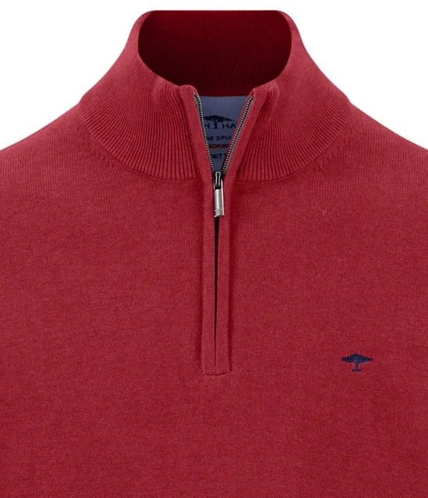 Fynch Hatton Troyer Quater Zip Superfine Sweater - Red - 3XL