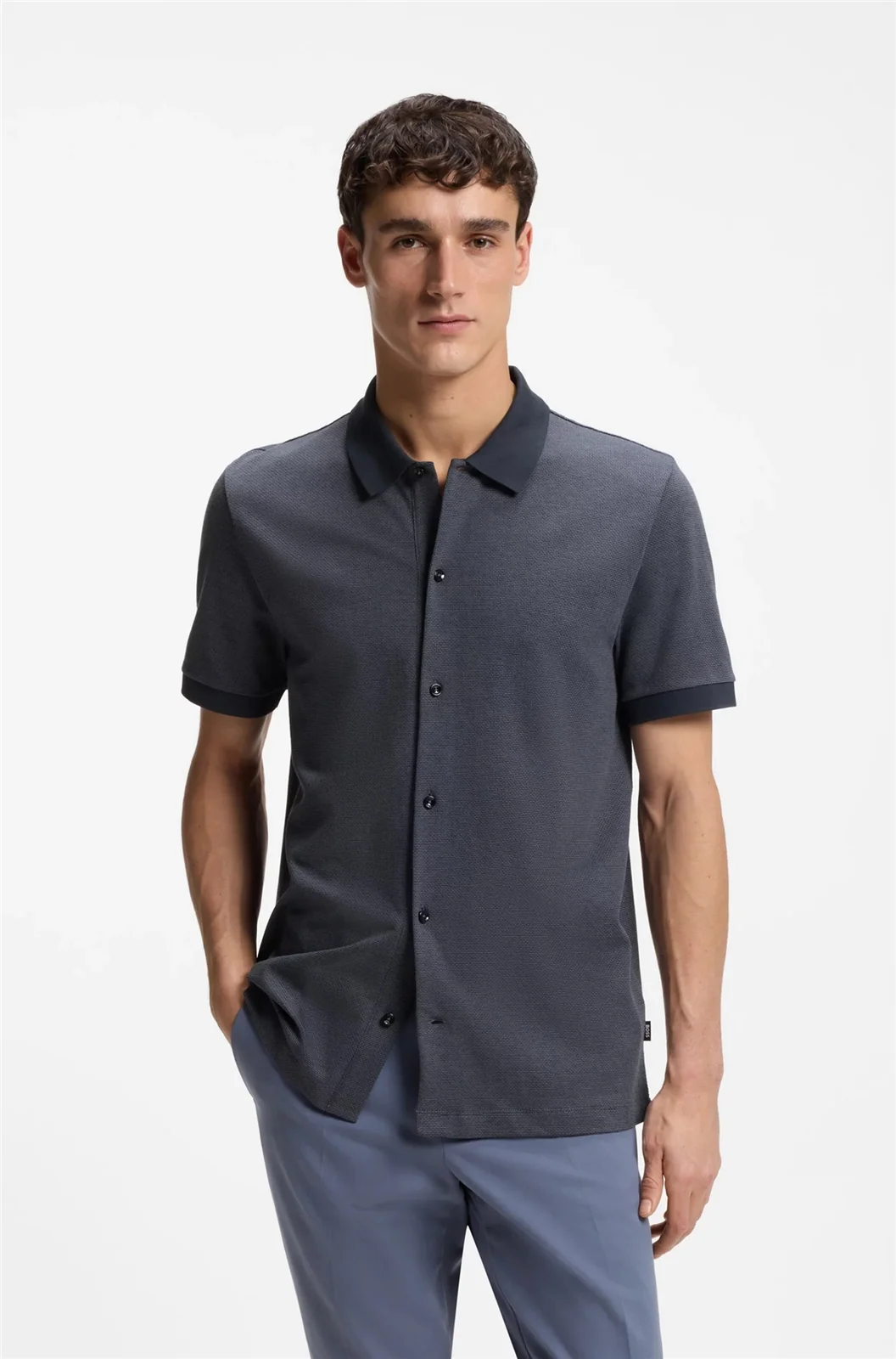 Boss H-Powell Bubble-structure Regular-fit Polo Shirt - Navy - S