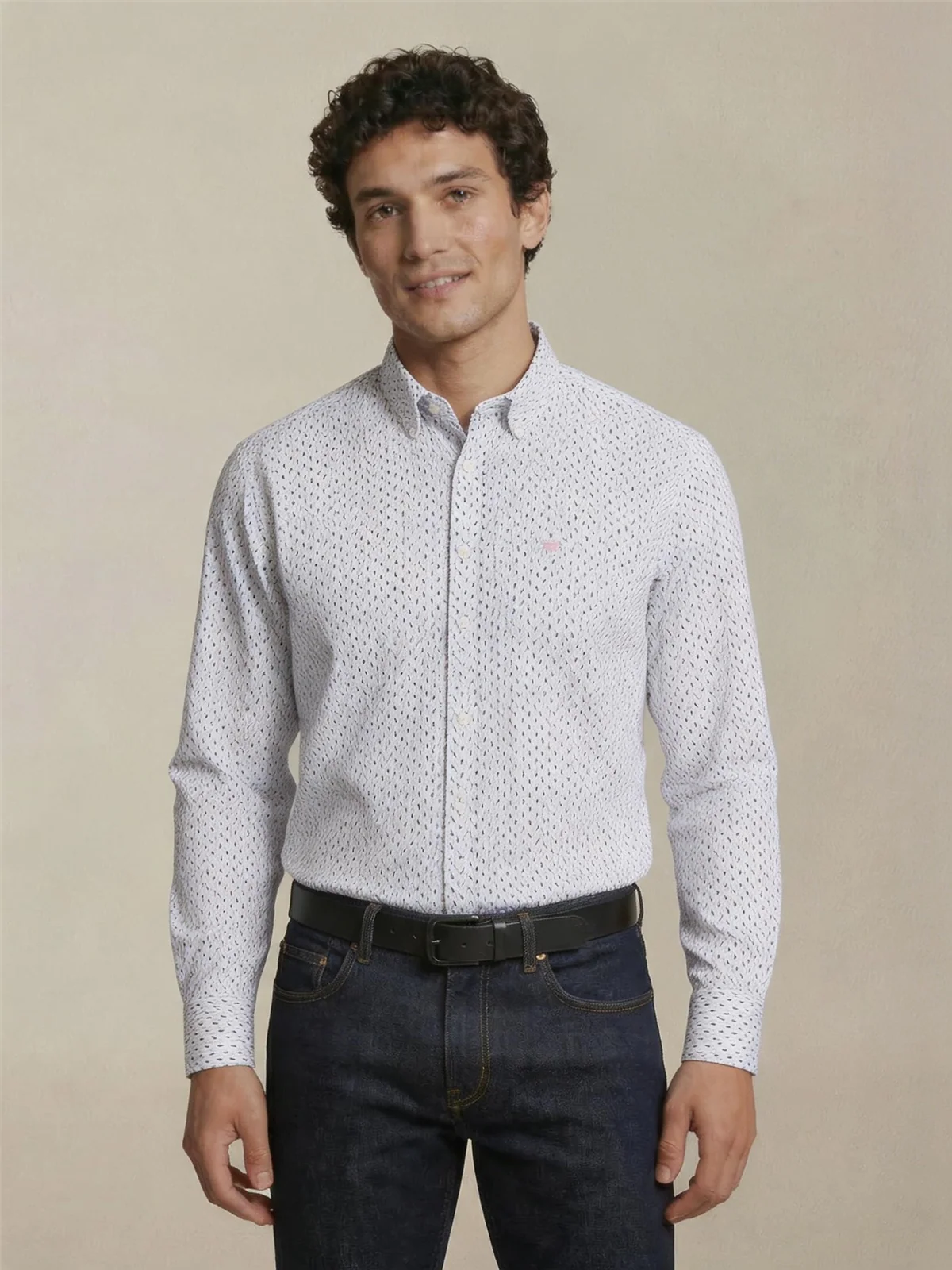 Fynch Hatton Cotton Combi Print Button Down Shirt - Beige - XL