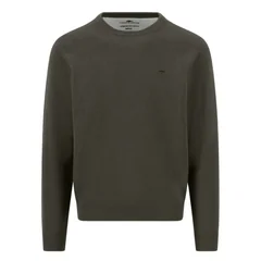 Fynch Hatton Fine Knit Cotton Crewneck Sweater - Green - XL