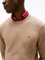 Tommy Hilfiger Flag Embroidery Textured Crew Neck Jumper - Beige - XL