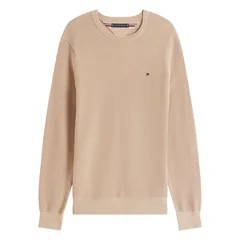 Tommy Hilfiger Flag Embroidery Textured Crew Neck Jumper - Beige - XL