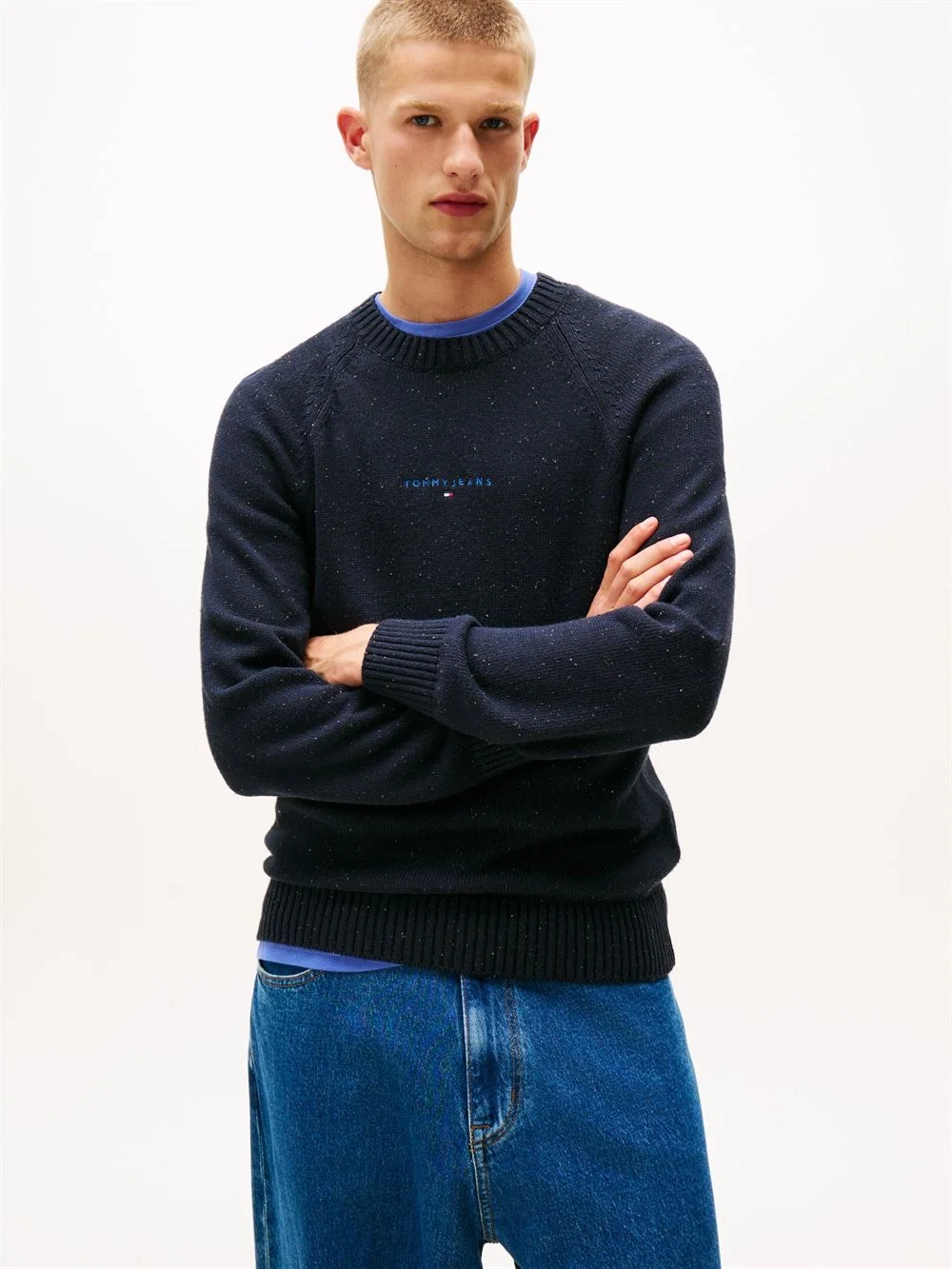 Tommy Jeans Linear Logo Raglan Sleeve Slim Jumper - Navy - L