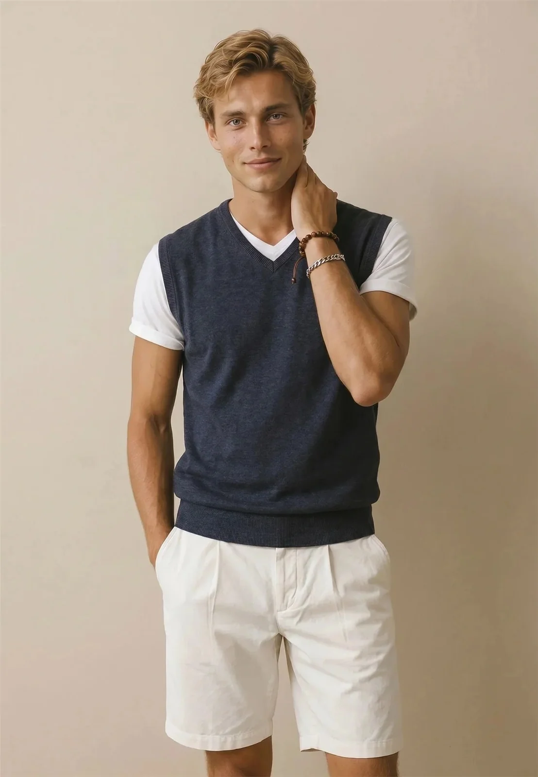 Fynch Hatton Slipover Superfine Vest Sweater - Navy - M