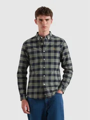 Farah Brewer Organic Check Shirt - Green - L