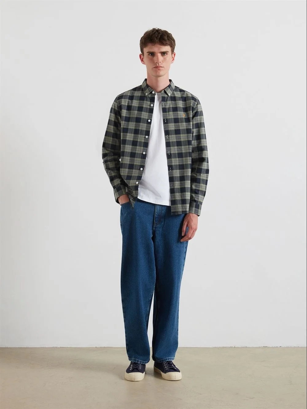Farah Brewer Organic Check Shirt - Green - L