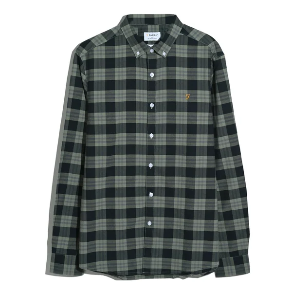 Farah Brewer Organic Check Shirt - Green - L