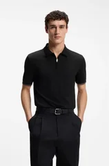 Boss Regular-fit Polo Shirt with Zip Closure- Black - L