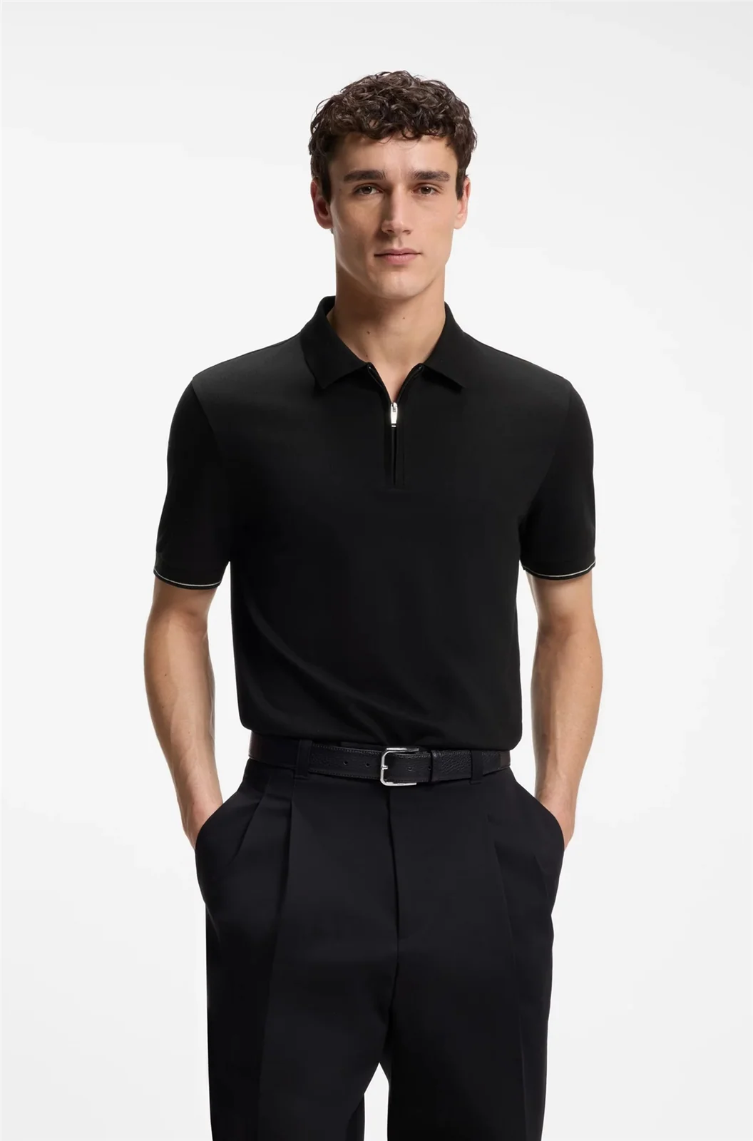 Boss Regular-fit Polo Shirt with Zip Closure- Black - L